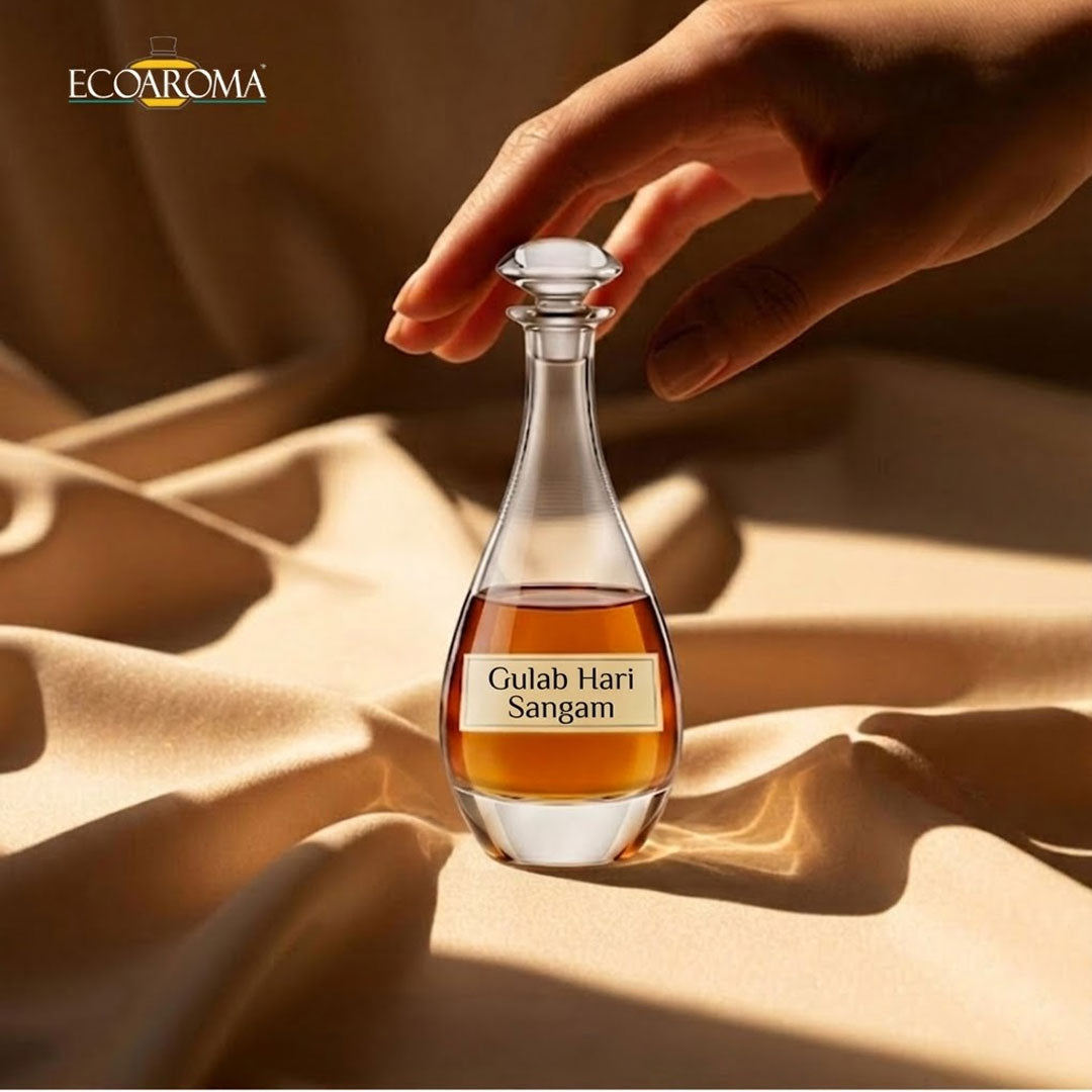 Premium concentrated unisex attar oil bottle held in hand